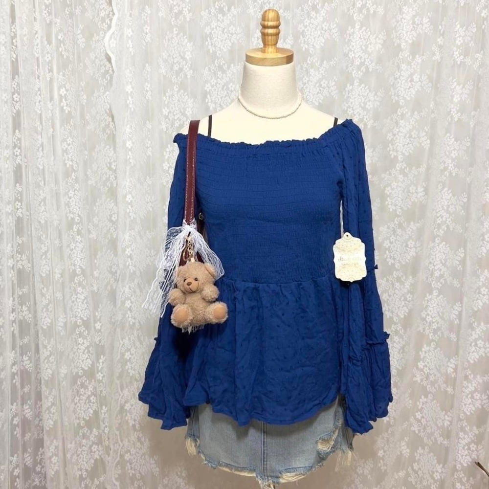 Altar'd State Blue Boho Fairy Long Sleeve Top Flared Sleeves Women's‎ Large NWT